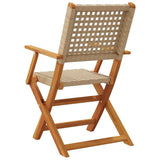 Folding Garden Chairs 6 pcs Beige Poly Rattan and Solid Wood