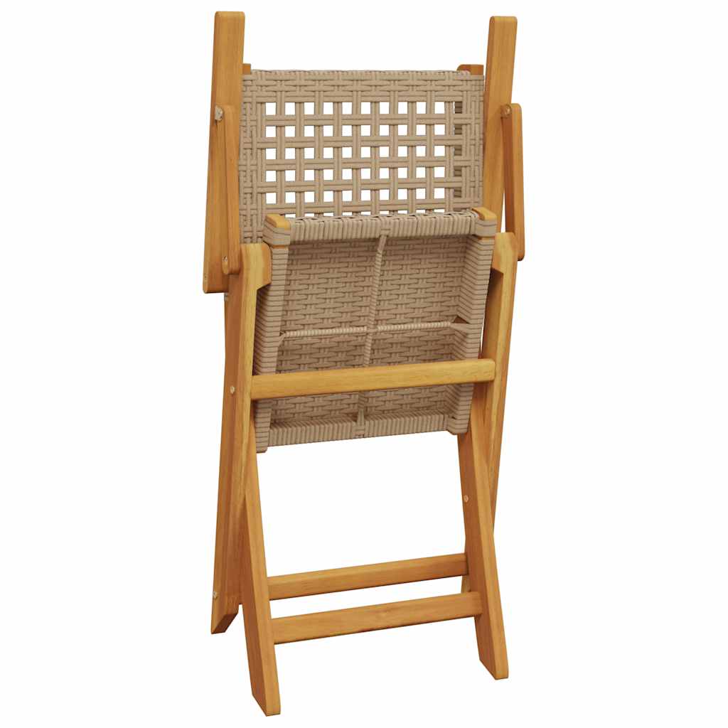 Folding Garden Chairs 6 pcs Beige Poly Rattan and Solid Wood