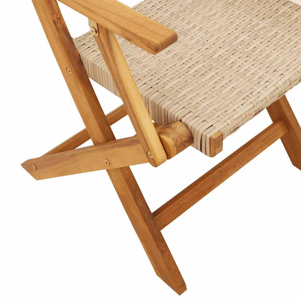 Folding Garden Chairs 6 pcs Beige Poly Rattan and Solid Wood