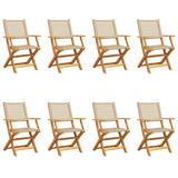 Folding Garden Chairs 8 pcs Beige Poly Rattan and Solid Wood