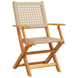 Folding Garden Chairs 8 pcs Beige Poly Rattan and Solid Wood