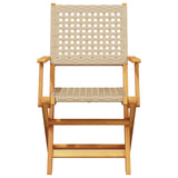 Folding Garden Chairs 8 pcs Beige Poly Rattan and Solid Wood