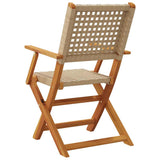 Folding Garden Chairs 8 pcs Beige Poly Rattan and Solid Wood