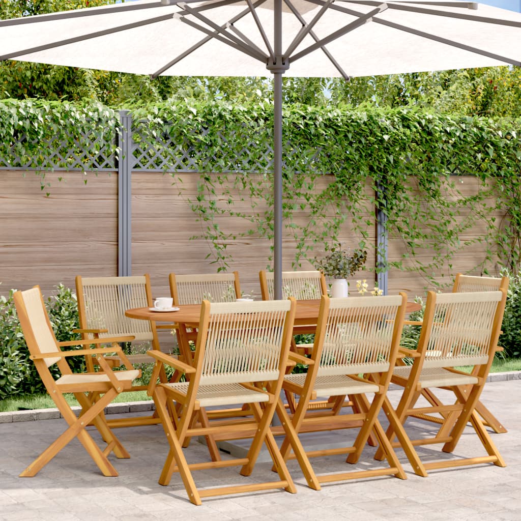 Folding Garden Chairs 8 pcs Beige Solid Wood Acacia