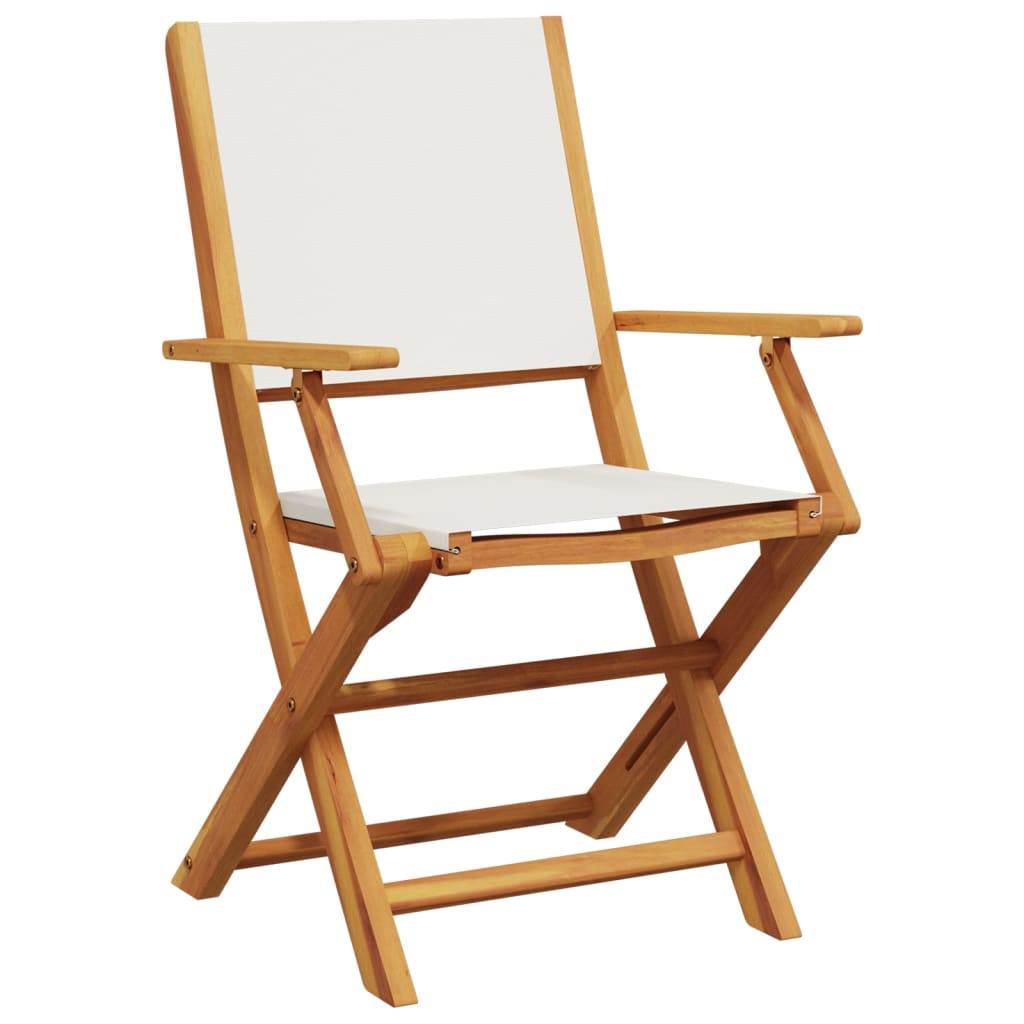 Folding Garden Chairs 4 pcs Cream White Fabric and Solid Wood