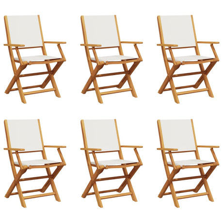 Folding Garden Chairs 6 pcs Cream White Fabric and Solid Wood