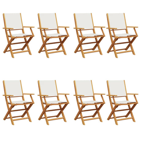 Folding Garden Chairs 8 pcs Cream White Fabric and Solid Wood