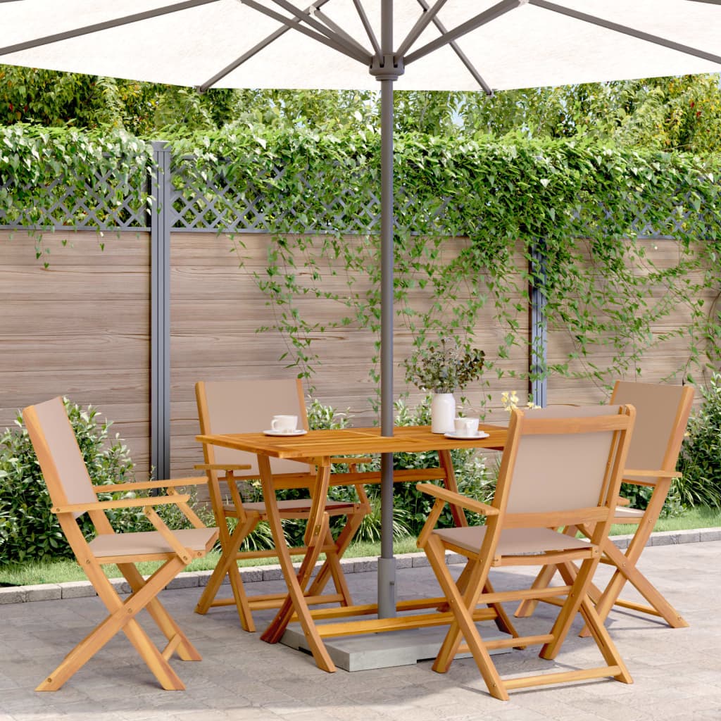 Folding Garden Chairs 4 pcs Taupe Fabric and Solid Wood