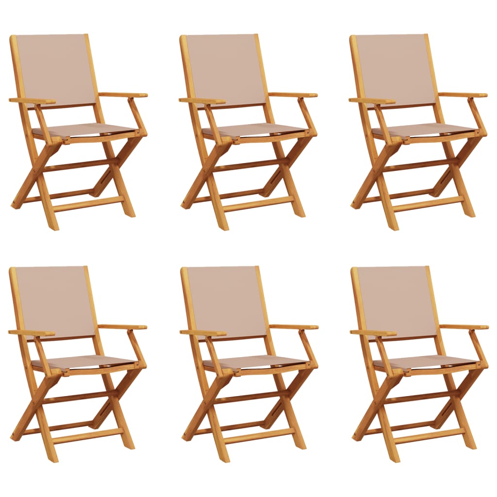 Folding Garden Chairs 6 pcs Taupe Fabric and Solid Wood