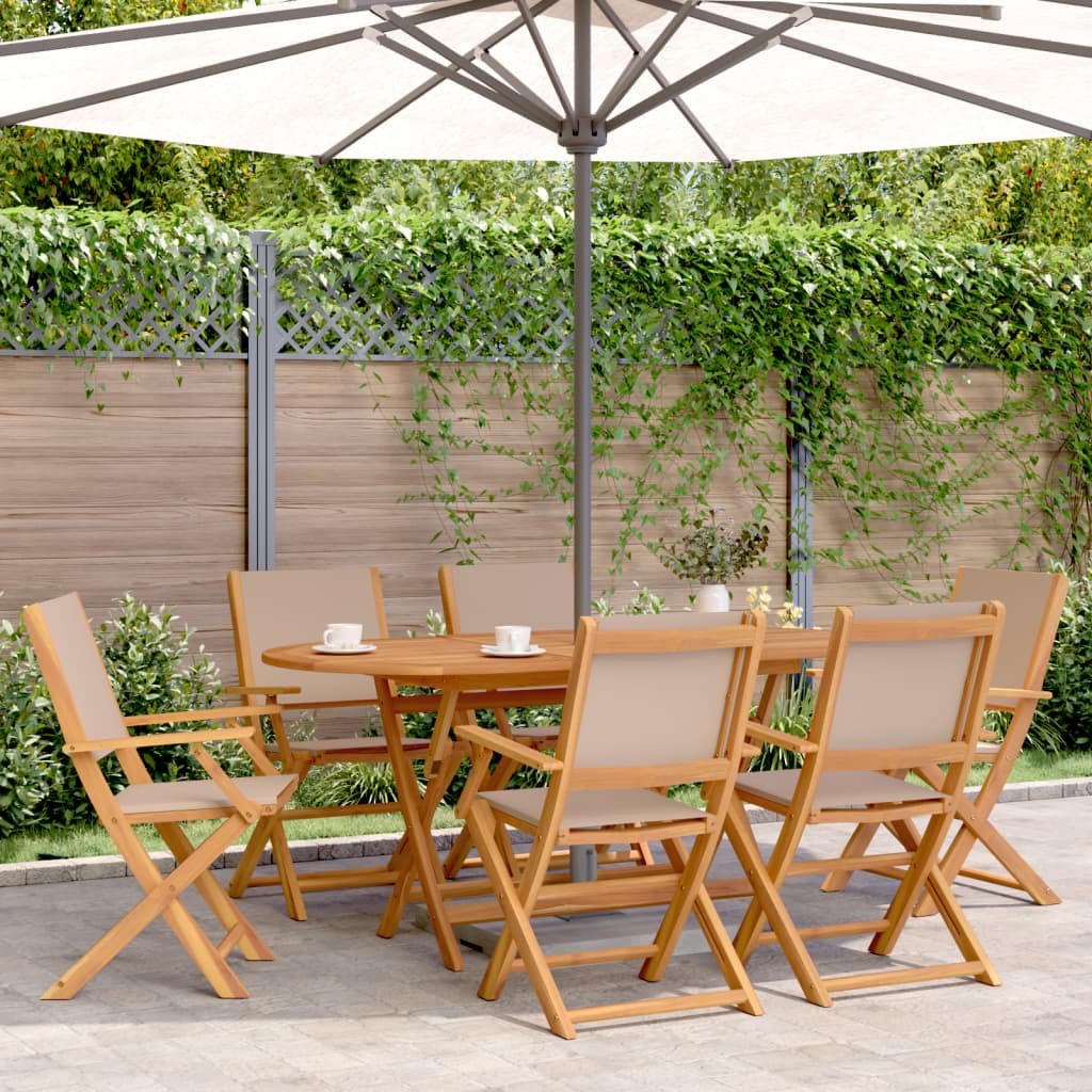 Folding Garden Chairs 6 pcs Taupe Fabric and Solid Wood