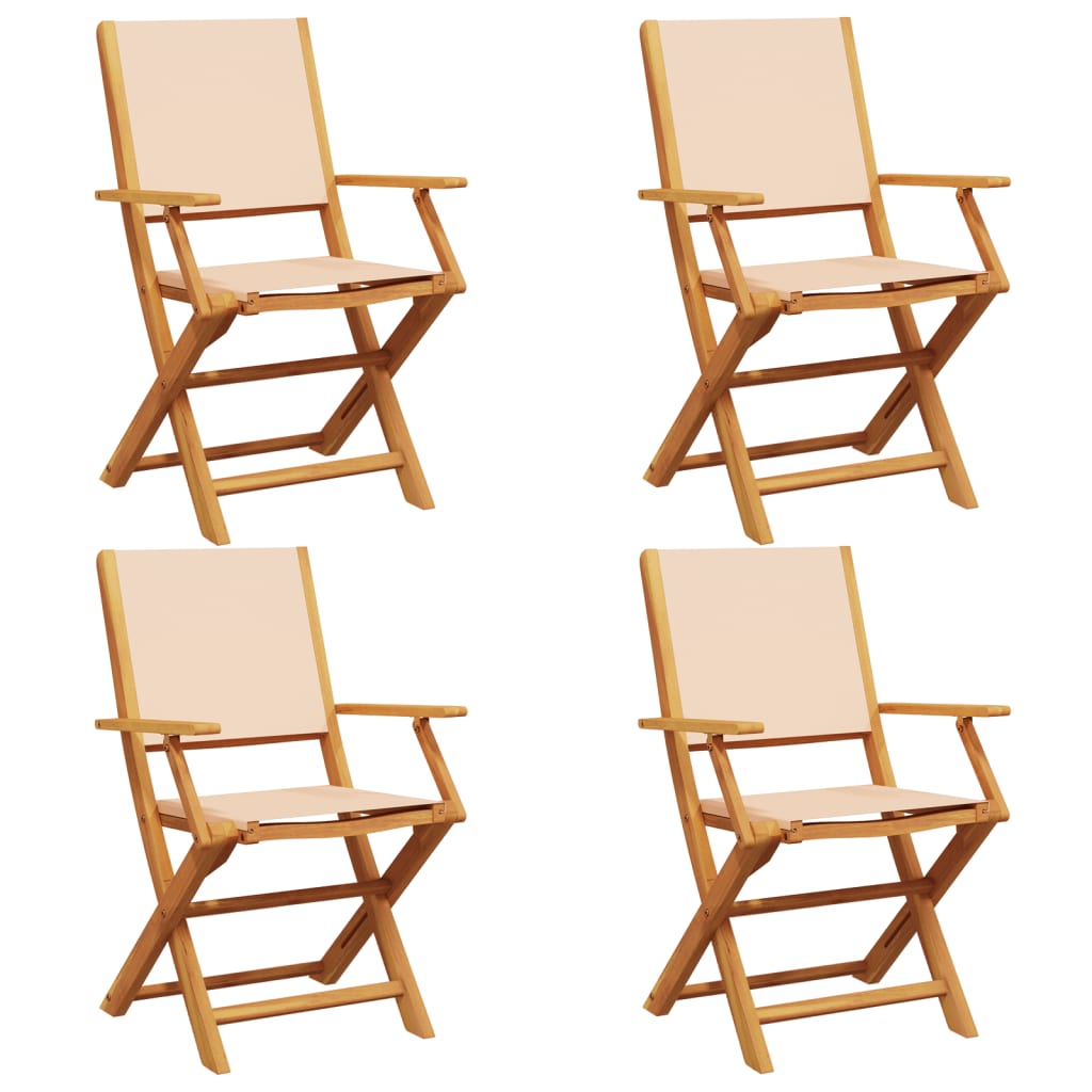 Folding Garden Chairs 4 pcs Beige Fabric and Solid Wood