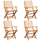 Folding Garden Chairs 4 pcs Beige Fabric and Solid Wood