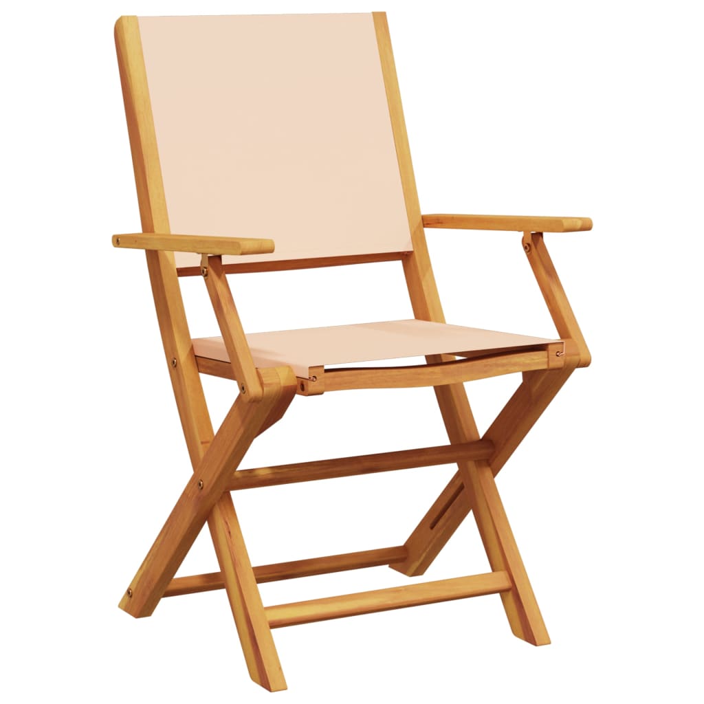 Folding Garden Chairs 4 pcs Beige Fabric and Solid Wood