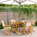 Folding Garden Chairs 4 pcs Beige Fabric and Solid Wood