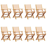 Folding Garden Chairs 8 pcs Beige Fabric and Solid Wood