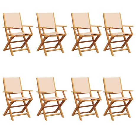 Folding Garden Chairs 8 pcs Beige Fabric and Solid Wood