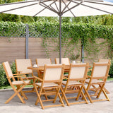 Folding Garden Chairs 8 pcs Beige Fabric and Solid Wood