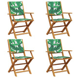 Folding Garden Chairs 4 pcs Green Fabric and Solid Wood