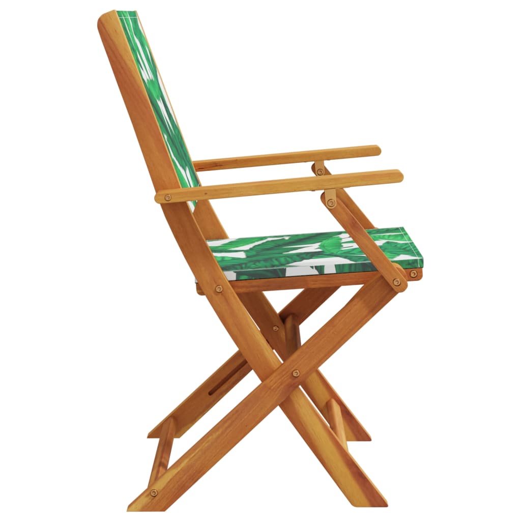 Folding Garden Chairs 4 pcs Green Fabric and Solid Wood