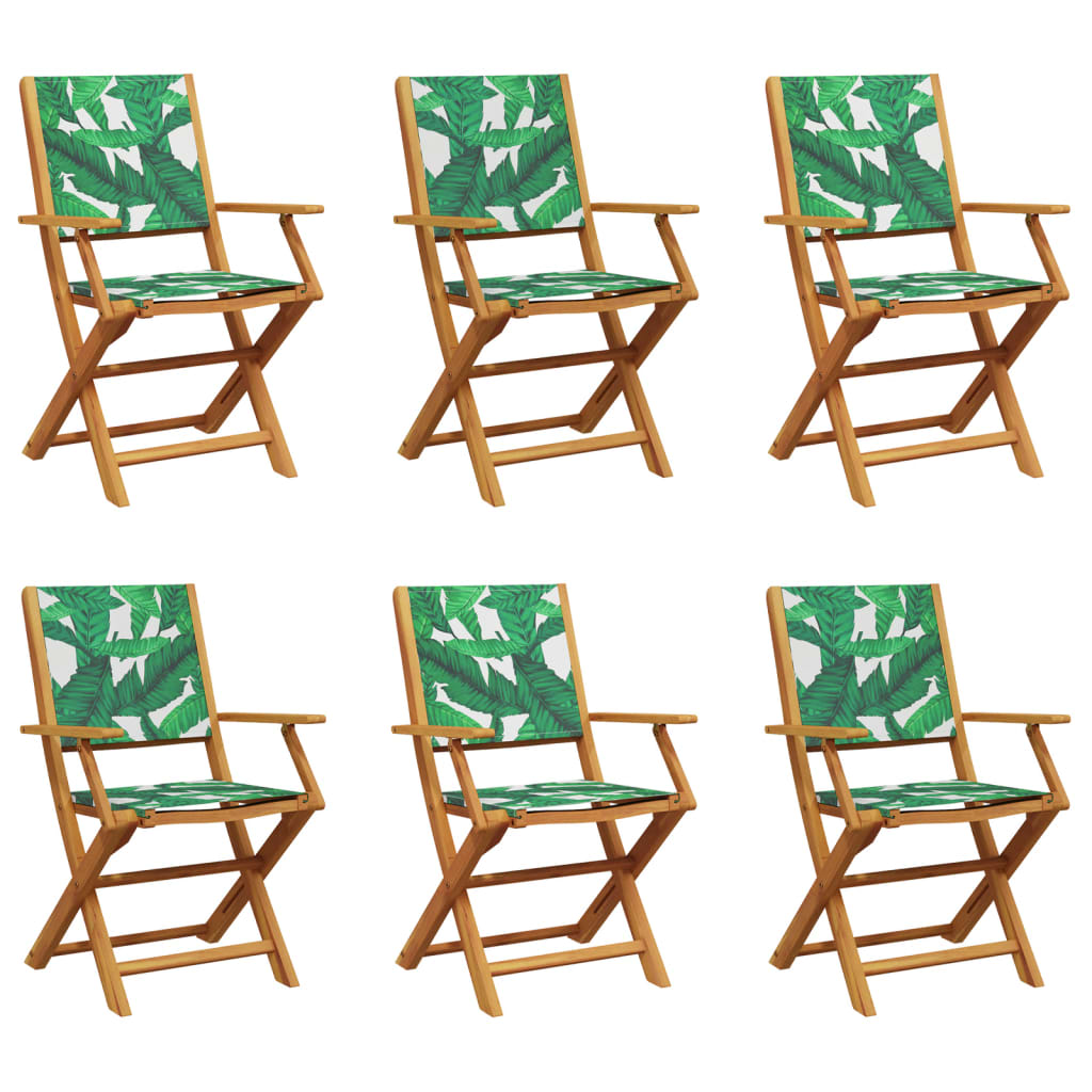 Folding Garden Chairs 6 pcs Green Fabric and Solid Wood