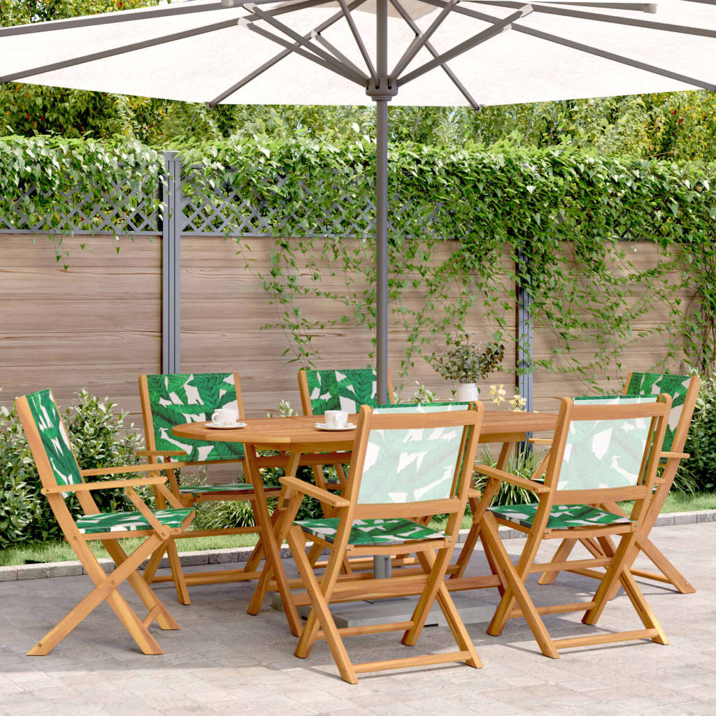 Folding Garden Chairs 6 pcs Green Fabric and Solid Wood