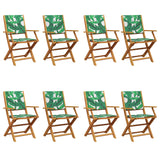 Folding Garden Chairs 8 pcs Green Fabric and Solid Wood