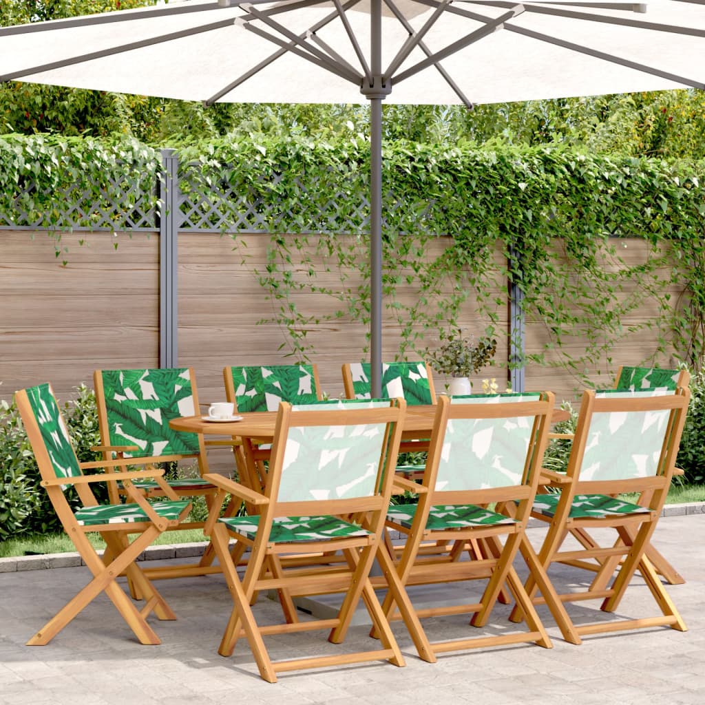 Folding Garden Chairs 8 pcs Green Fabric and Solid Wood