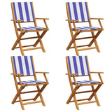 Folding Garden Chairs 4 pcs Blue and White Fabric and Solid Wood