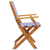 Folding Garden Chairs 4 pcs Blue and White Fabric and Solid Wood