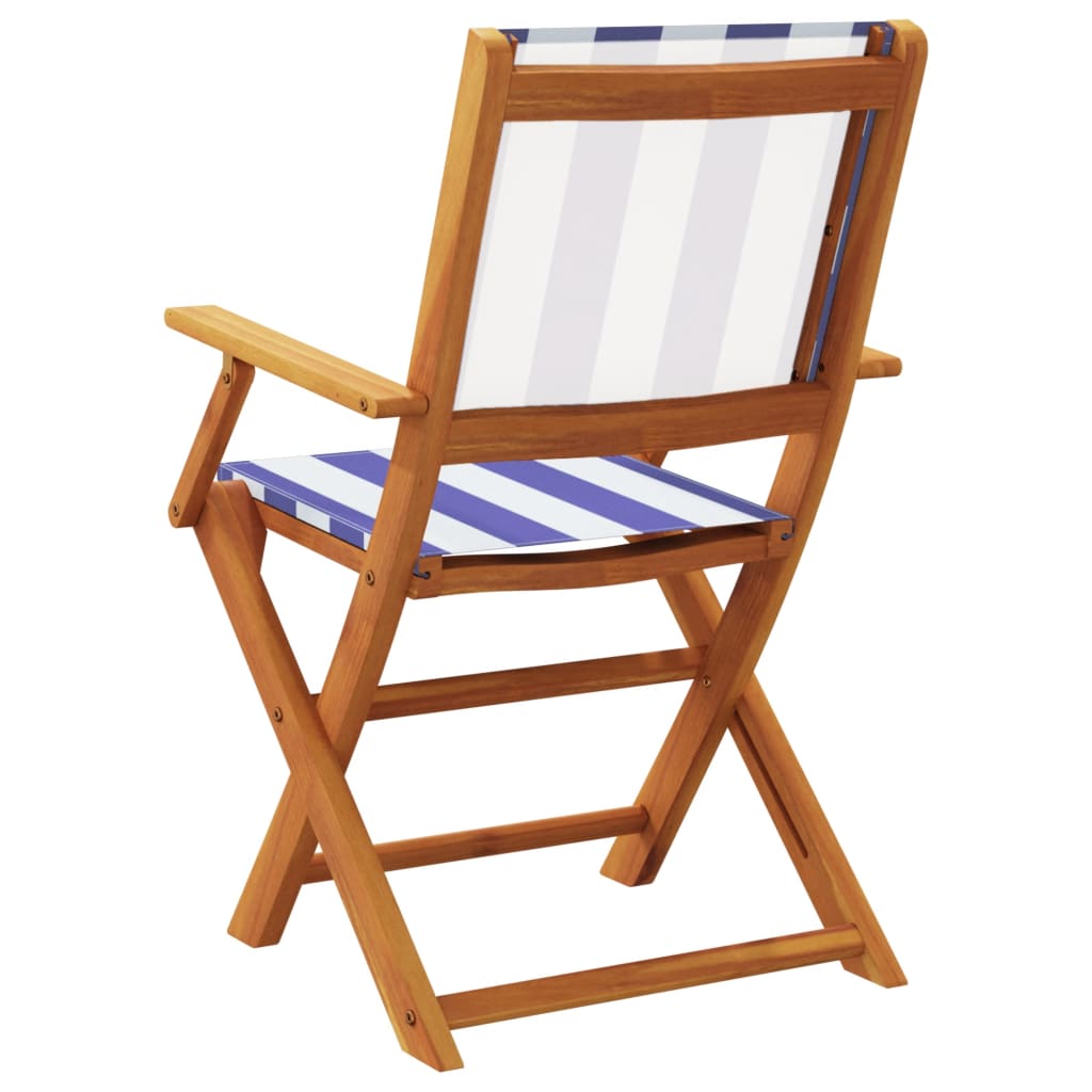 Folding Garden Chairs 4 pcs Blue and White Fabric and Solid Wood