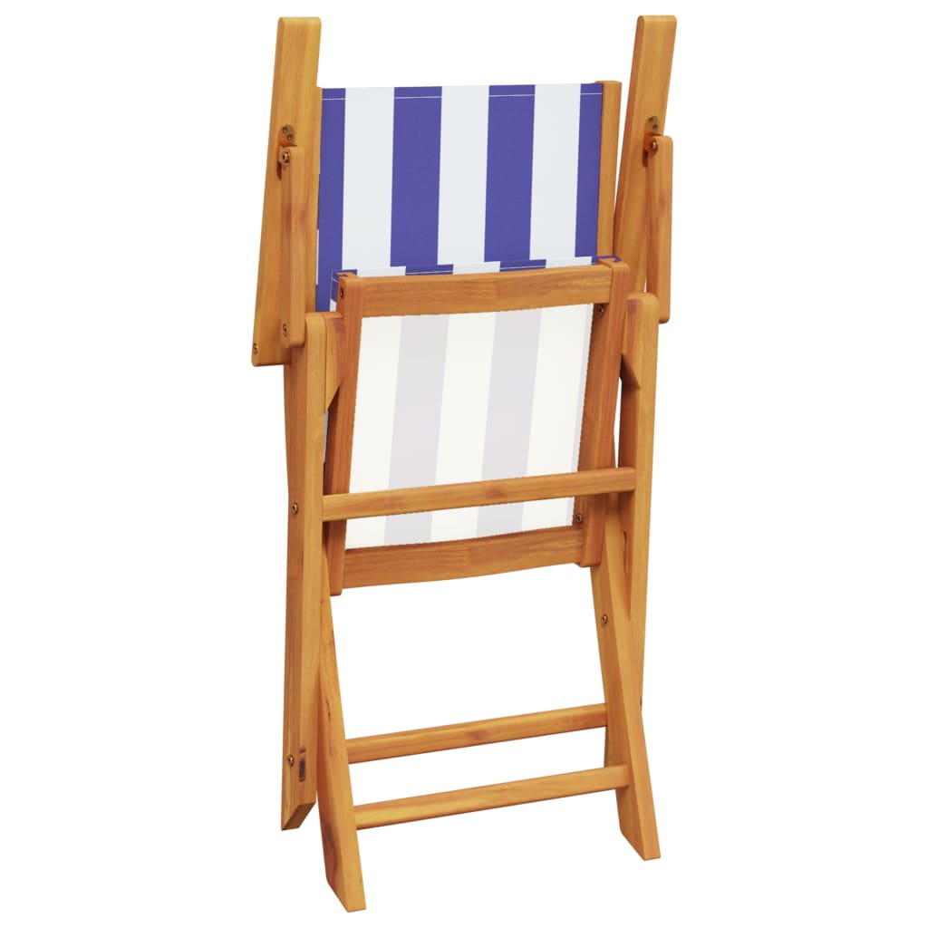 Folding Garden Chairs 4 pcs Blue and White Fabric and Solid Wood