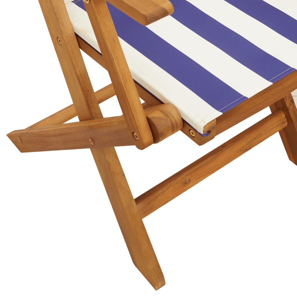 Folding Garden Chairs 4 pcs Blue and White Fabric and Solid Wood