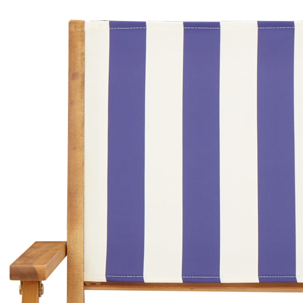 Folding Garden Chairs 4 pcs Blue and White Fabric and Solid Wood