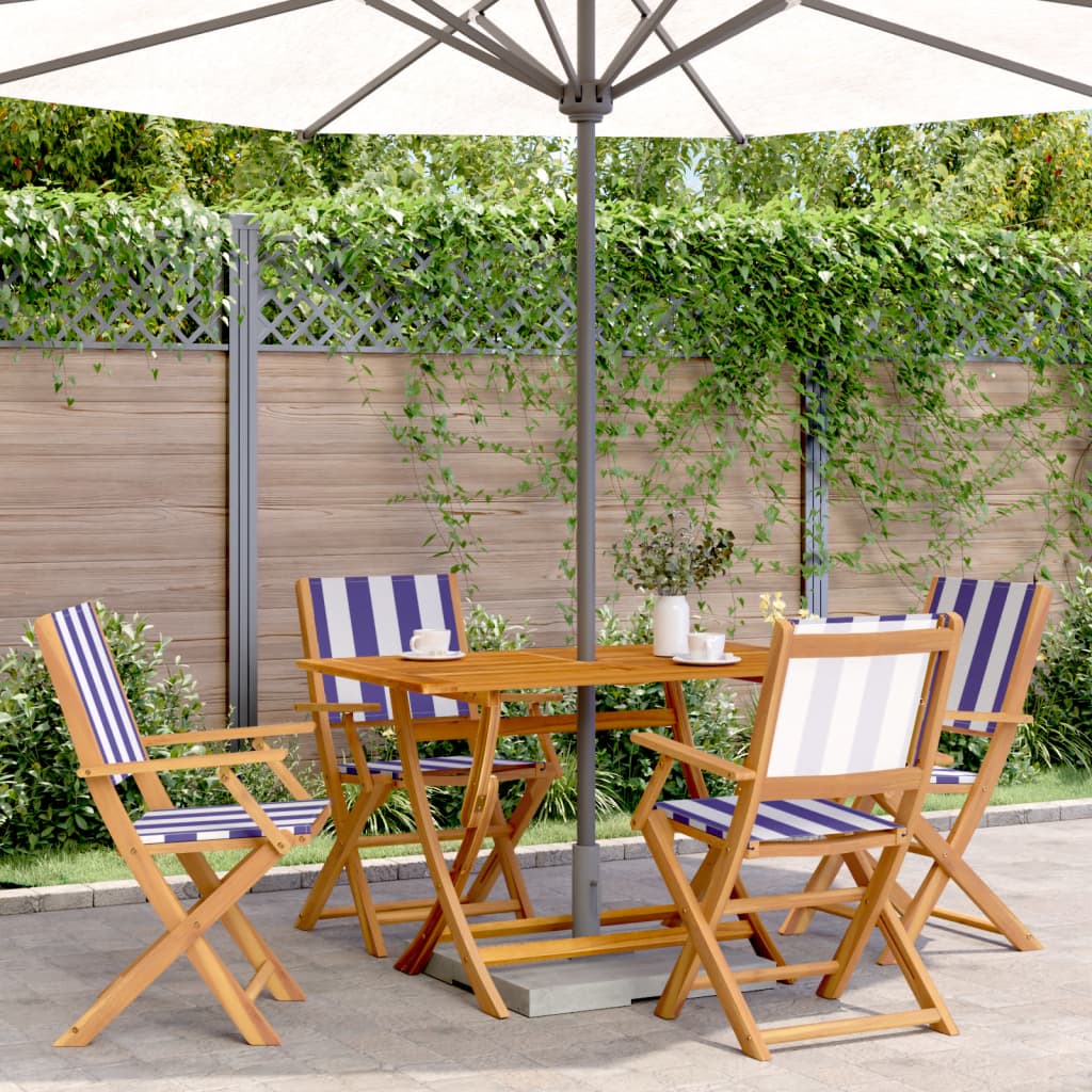 Folding Garden Chairs 4 pcs Blue and White Fabric and Solid Wood