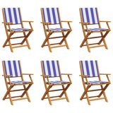 Folding Garden Chairs 6 pcs Blue and White Fabric and Solid Wood