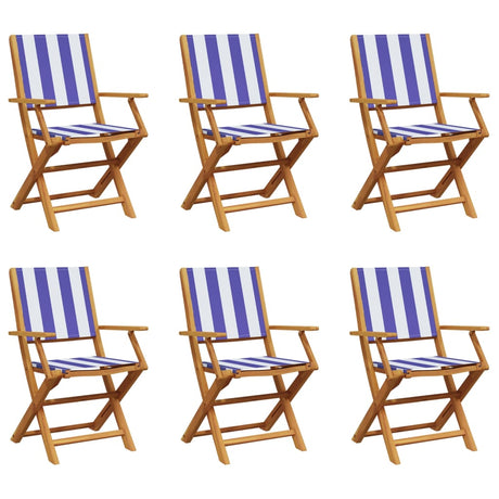 Folding Garden Chairs 6 pcs Blue and White Fabric and Solid Wood