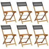 Folding Garden Chairs 6 pcs Black Poly Rattan and Solid Wood