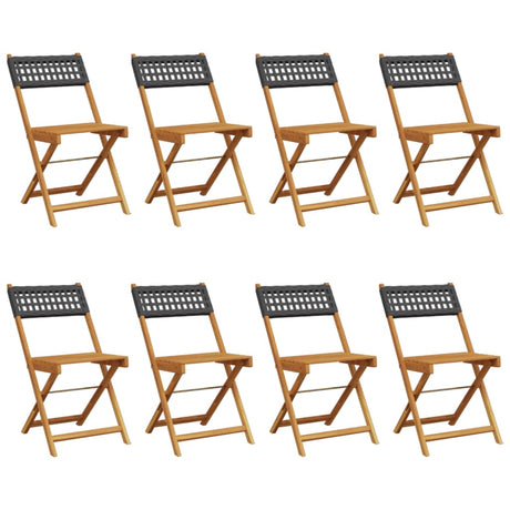 Folding Garden Chairs 8 pcs Black Poly Rattan and Solid Wood