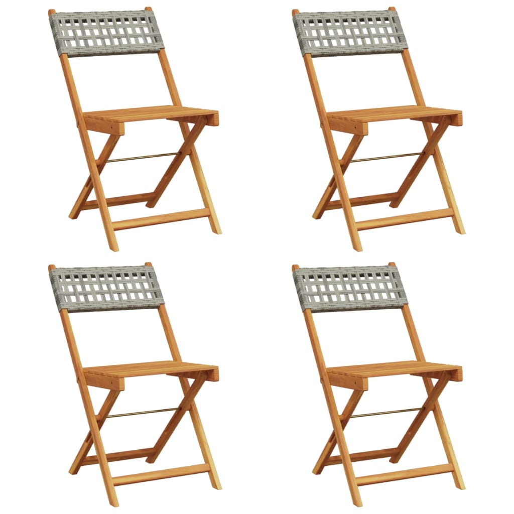 Folding Garden Chairs 4 pcs Grey Poly Rattan and Solid Wood