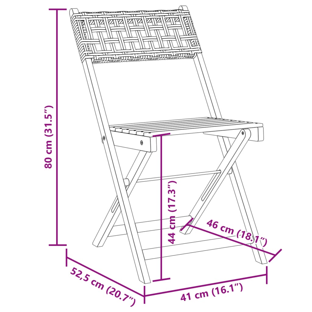 Folding Garden Chairs 4 pcs Grey Poly Rattan and Solid Wood