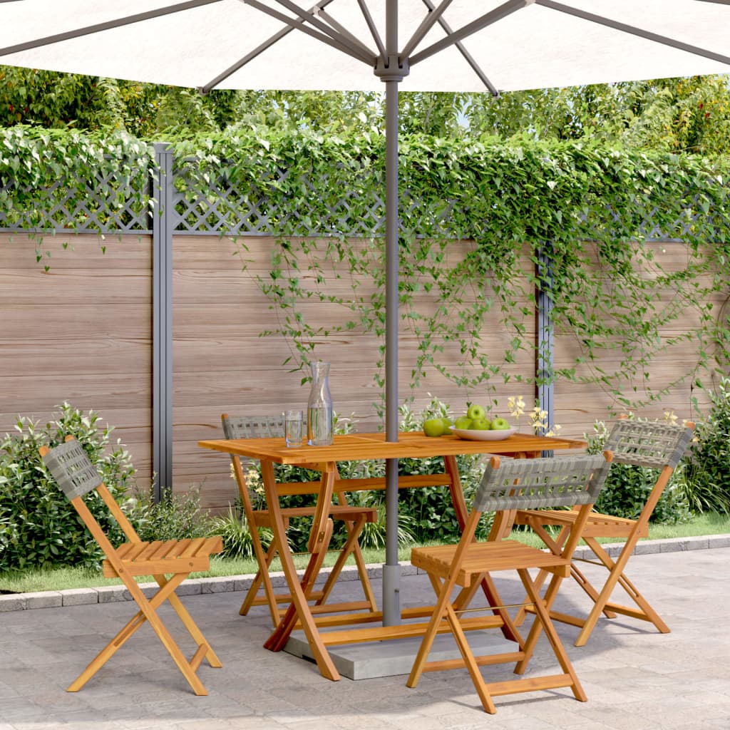 Folding Garden Chairs 4 pcs Grey Poly Rattan and Solid Wood