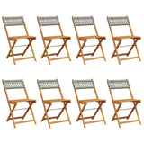 Folding Garden Chairs 8 pcs Grey Poly Rattan and Solid Wood