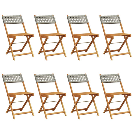 Folding Garden Chairs 8 pcs Grey Poly Rattan and Solid Wood