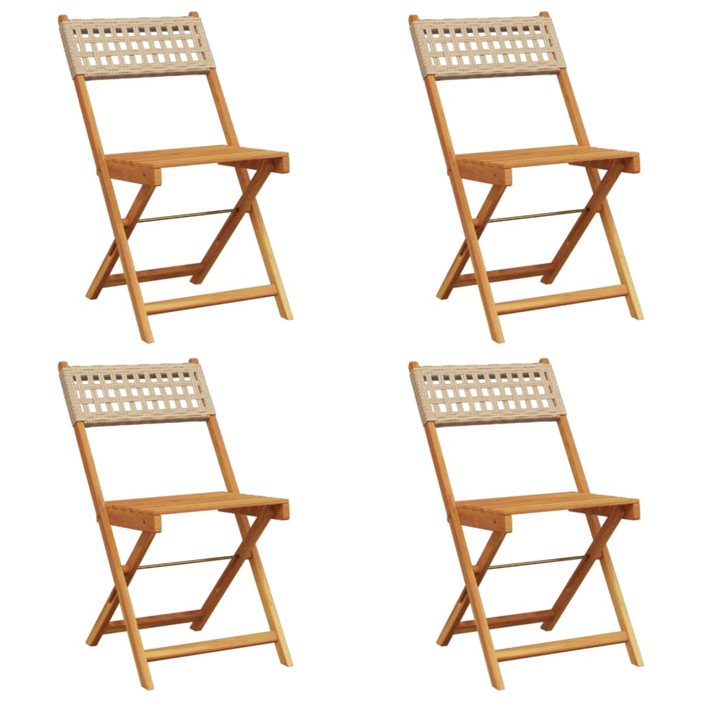 Folding Garden Chairs 4 pcs Beige Poly Rattan and Solid Wood