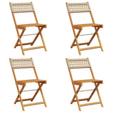 Folding Garden Chairs 4 pcs Beige Poly Rattan and Solid Wood