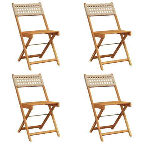 Folding Garden Chairs 4 pcs Beige Poly Rattan and Solid Wood