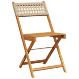 Folding Garden Chairs 4 pcs Beige Poly Rattan and Solid Wood