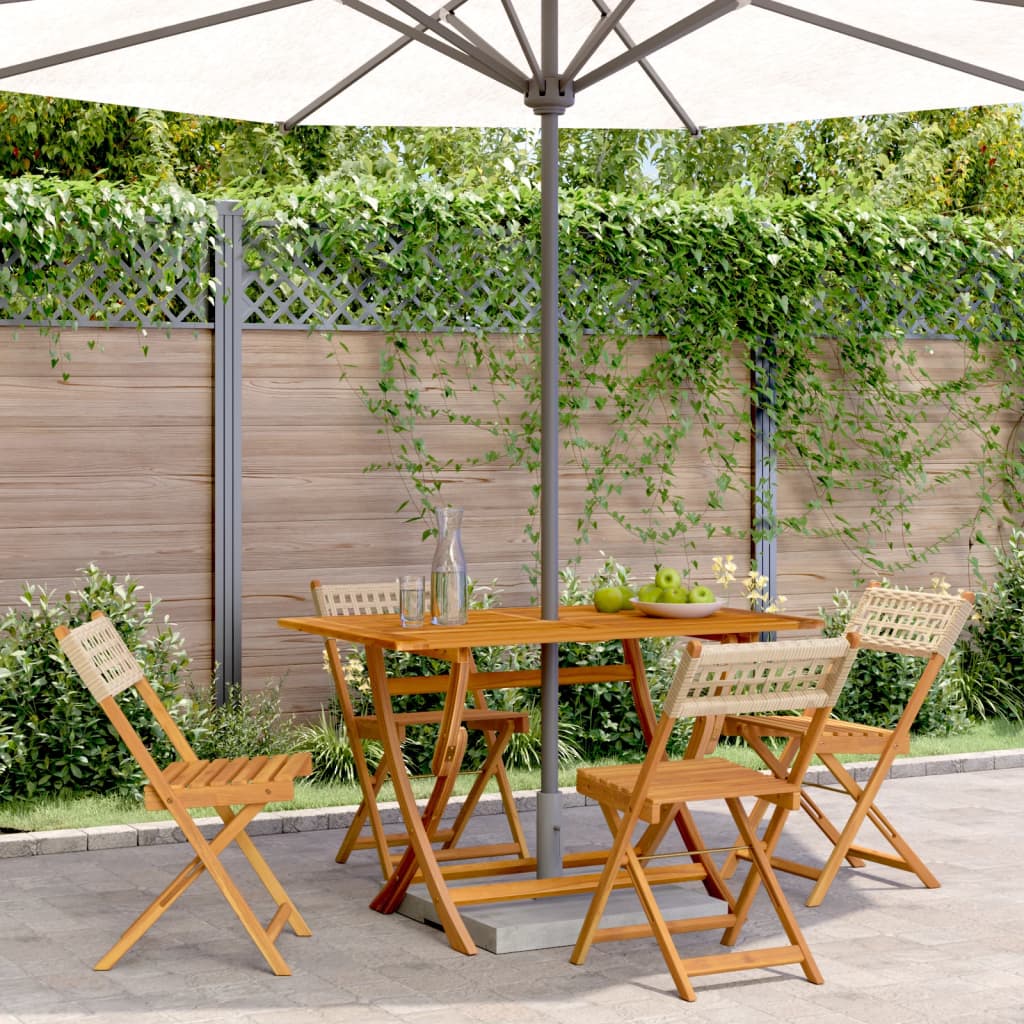 Folding Garden Chairs 4 pcs Beige Poly Rattan and Solid Wood