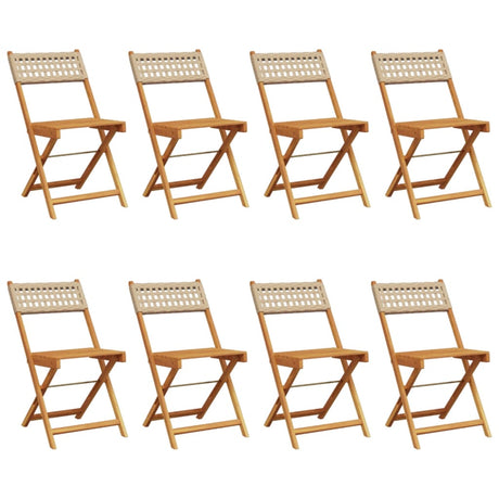 Folding Garden Chairs 8 pcs Beige Poly Rattan and Solid Wood