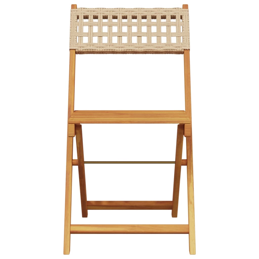 Folding Garden Chairs 8 pcs Beige Poly Rattan and Solid Wood